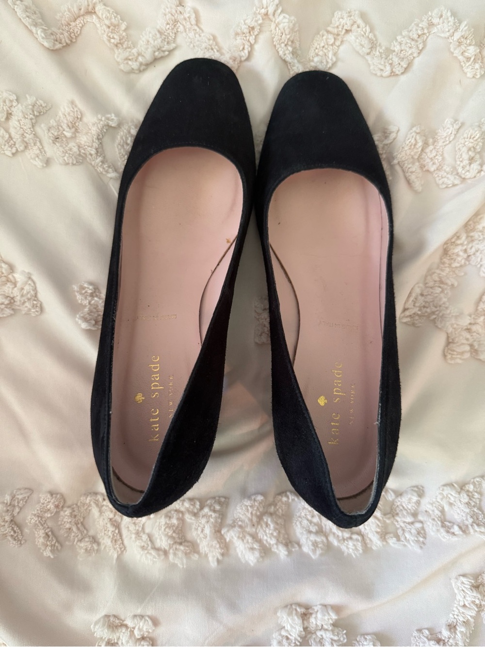 kate spade Black Suede Block Heel Pumps with Gold Accent - Picture 3 of 5